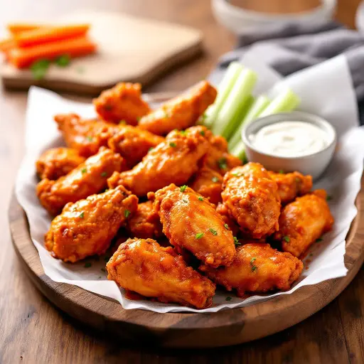 Air Fryer Buffalo Wings styled food shot