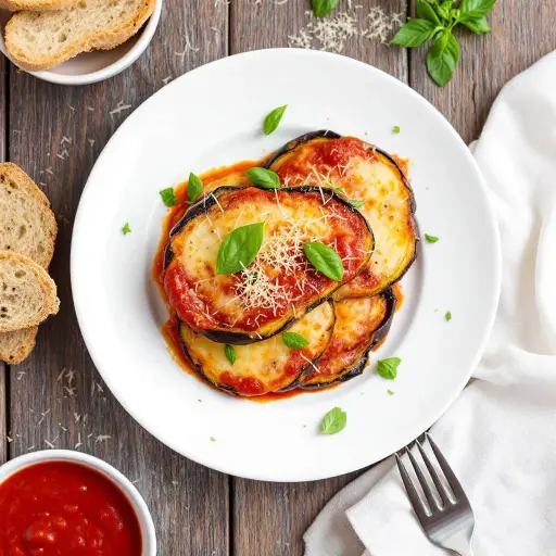 Air Fryer Eggplant Parmesan styled food shot