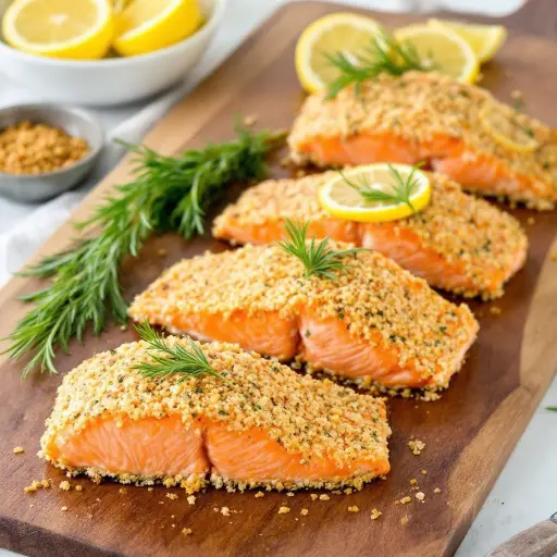 Air Fryer Salmon Fillets with Lemon Herb Crust styled food shot