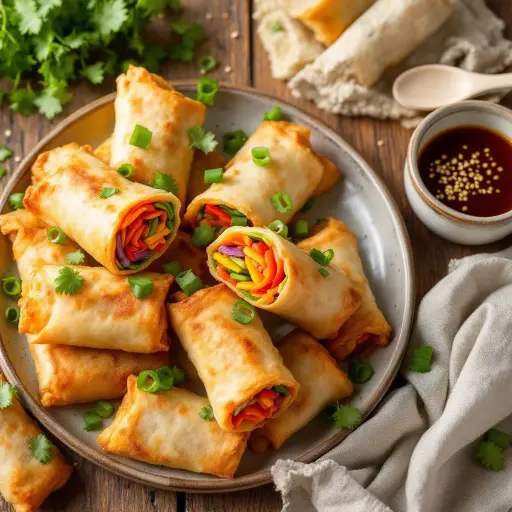 Air Fryer Vegetable Spring Rolls styled food shot