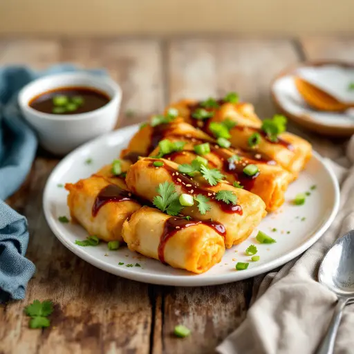 Air Fryer Veggie Spring Rolls styled food shot