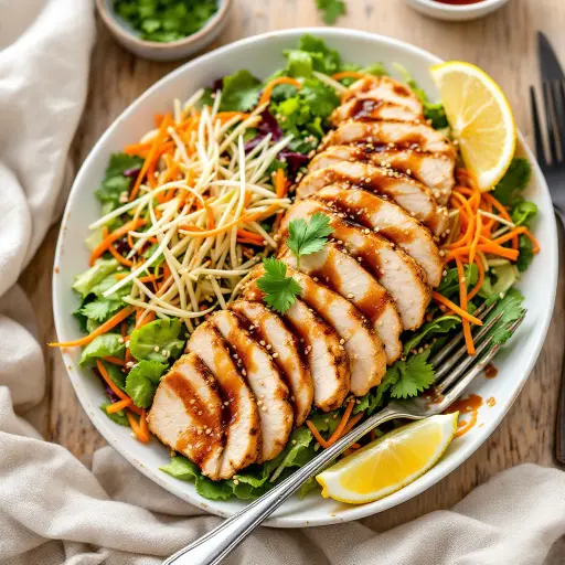 Asian Sesame Chicken Salad styled food shot