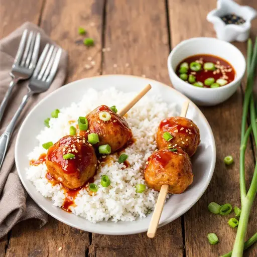 Asian-Style Chicken Meatballs with Sweet Chili Glaze styled food shot