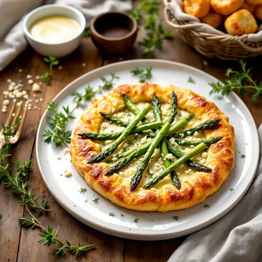 Asparagus Tart with Goat Cheese styled food shot