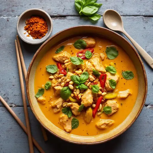 Authentic Thai Chicken Curry styled food shot