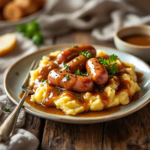 Bangers and Mash styled food shot