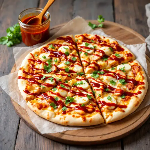 BBQ Chicken Pizza styled food shot