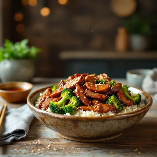 Beef and Broccoli Stir-Fry styled food shot