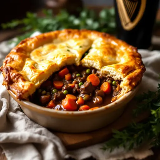 Beef and Guinness Pie styled food shot