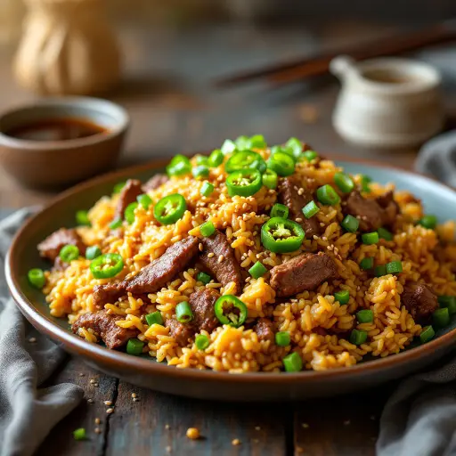 Beef and Jalapeno Fried Rice styled food shot