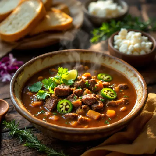 Beef and Jalapeno Soup styled food shot