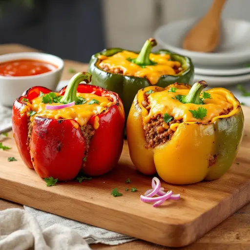 Beef and Jalapeno Stuffed Peppers styled food shot