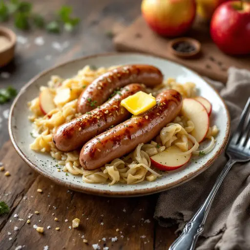 Bratwurst with Sauerkraut styled food shot