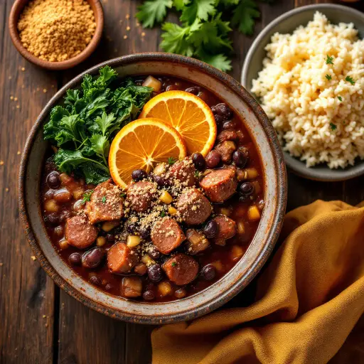 Brazilian Feijoada (Black Bean Stew) styled food shot