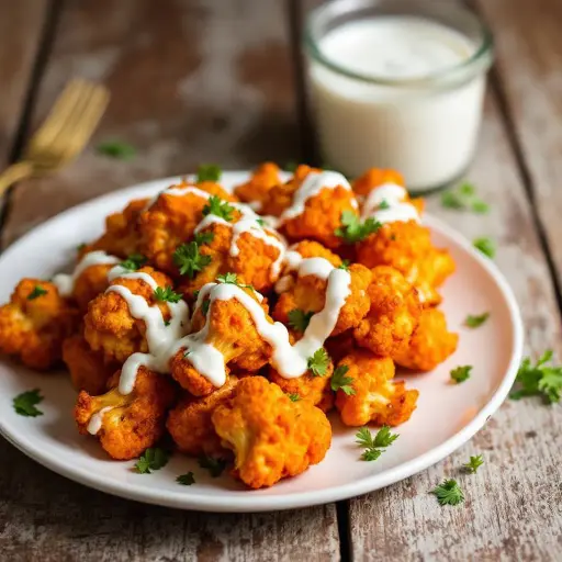 Buffalo Cauliflower Bites styled food shot