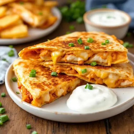 Buffalo Chicken Quesadillas styled food shot