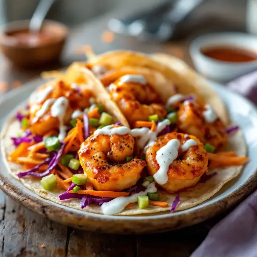 Buffalo Shrimp Tacos styled food shot