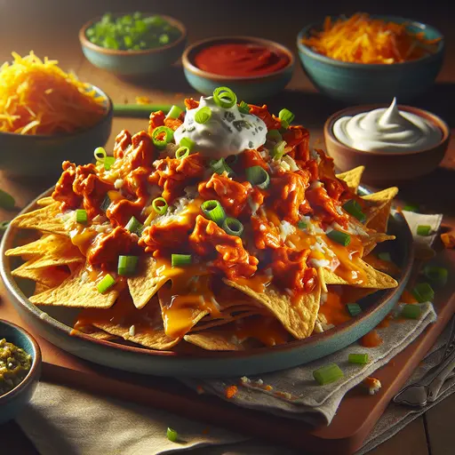 Buffalo Wing Nachos styled food shot