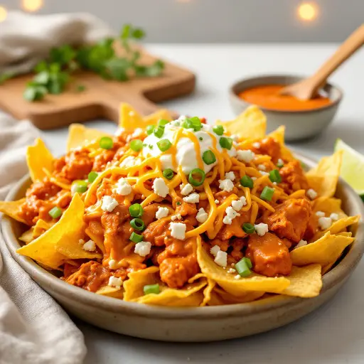 Buffalo Wing Nachos styled food shot