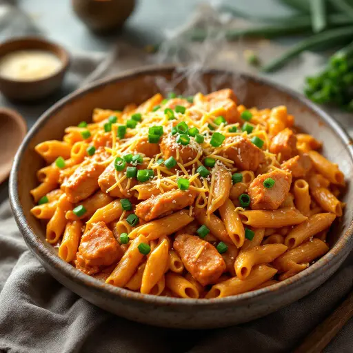 Buffalo Wing Pasta styled food shot