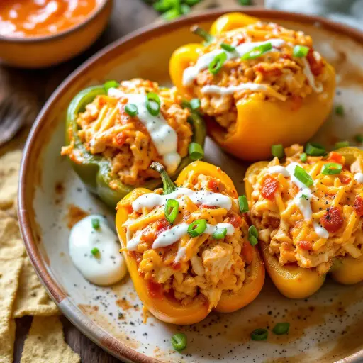 Buffalo Wing Stuffed Peppers styled food shot