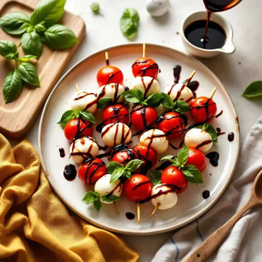 Caprese Skewers with Balsamic Glaze styled food shot