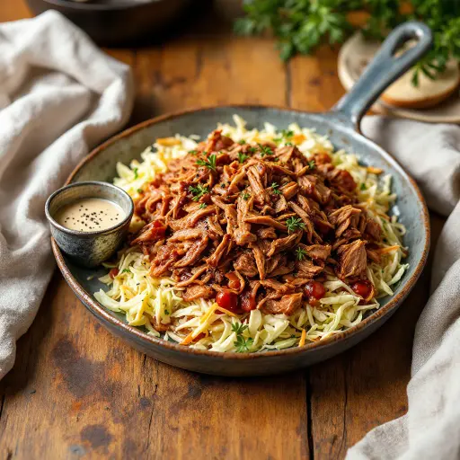 Carolina-Style Pulled Pork with Vinegar Sauce styled food shot