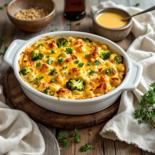 Cheesy Broccoli Casserole styled food shot