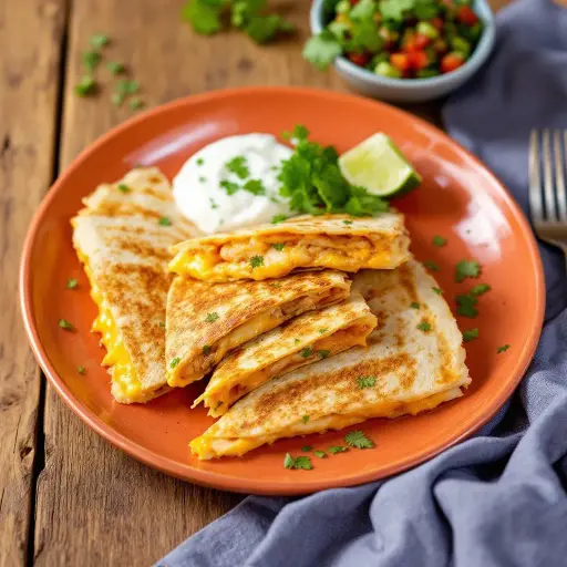 Cheesy Chicken Quesadillas with Fresh Salsa styled food shot