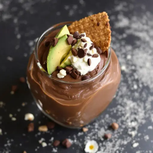 Chocolate Avocado Pudding styled food shot