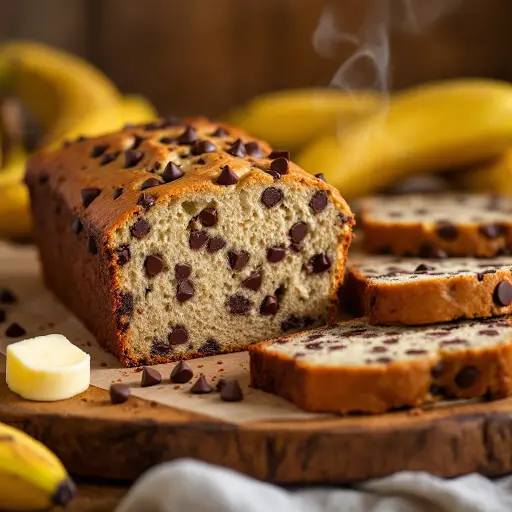 Chocolate Chip Banana Bread styled food shot