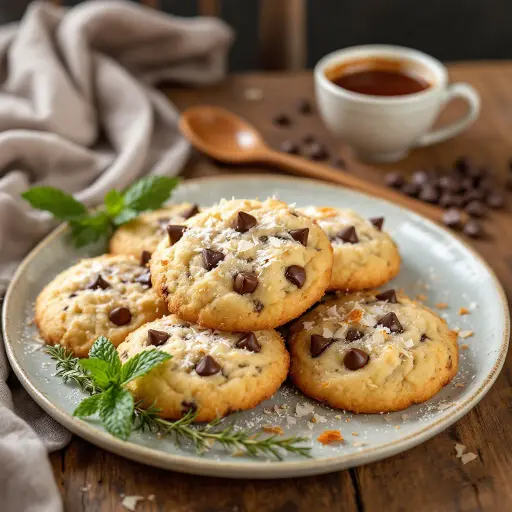 Chocolate Chip Coconut Cookies styled food shot