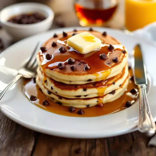 Chocolate Chip Pancakes styled food shot