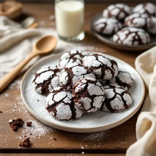 Classic Chocolate Crinkle Cookies styled food shot