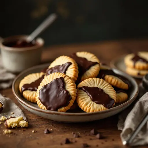 Chocolate-Dipped Trefoils styled food shot
