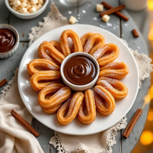 Churros with Chocolate Sauce styled food shot