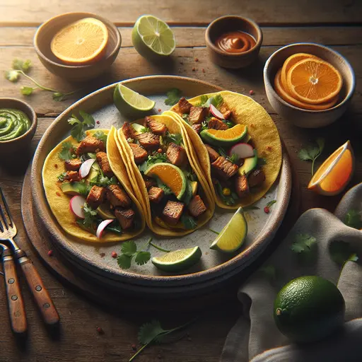 Citrus Braised Pork Tacos styled food shot