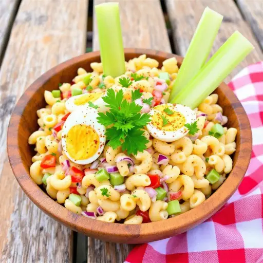 Classic American Macaroni Salad styled food shot