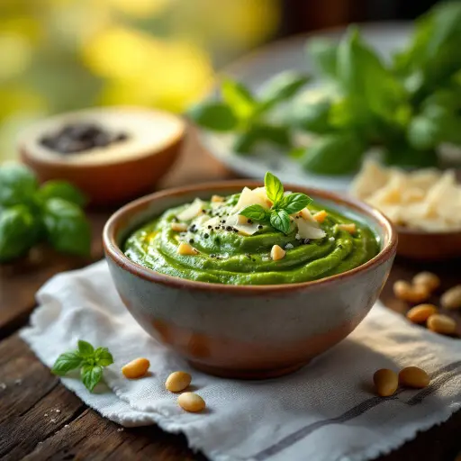 Classic Basil Pesto Sauce styled food shot