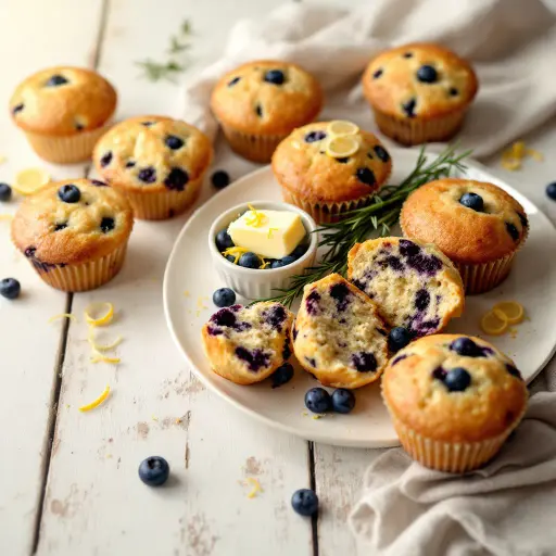 Classic Blueberry Muffins styled food shot