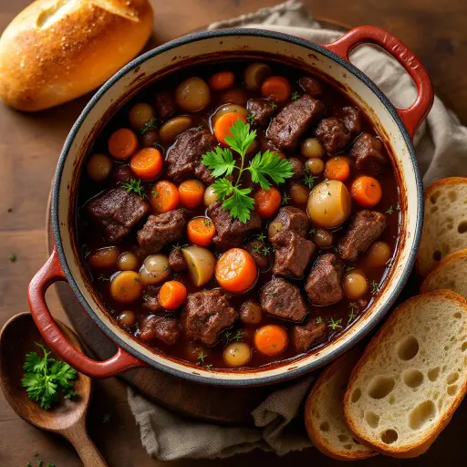 Classic Boeuf Bourguignon styled food shot