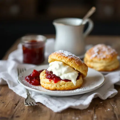 Classic British Scones with Clotted Cream styled food shot