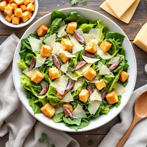 Classic Caesar Salad with Homemade Dressing styled food shot