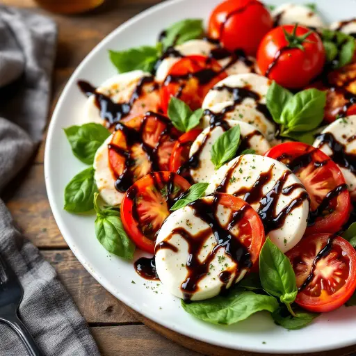 Classic Caprese Salad with Fresh Basil styled food shot