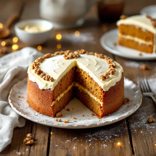 Classic Carrot Cake with Cream Cheese Frosting styled food shot