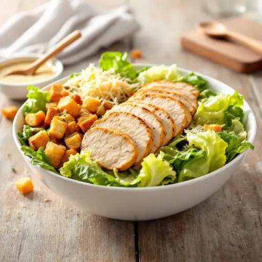 Classic Chicken Caesar Salad styled food shot