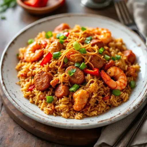 Classic Creole Jambalaya styled food shot