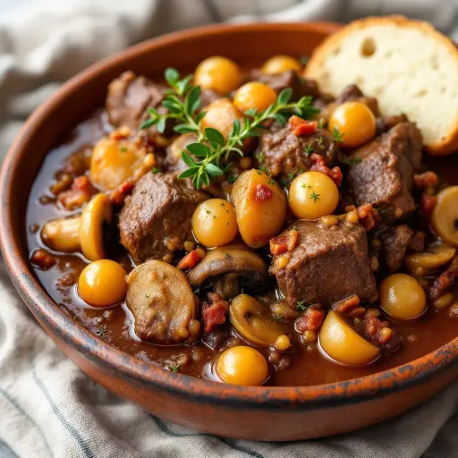 Classic French Beef Bourguignon styled food shot