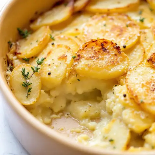 Classic French Potato Gratin styled food shot