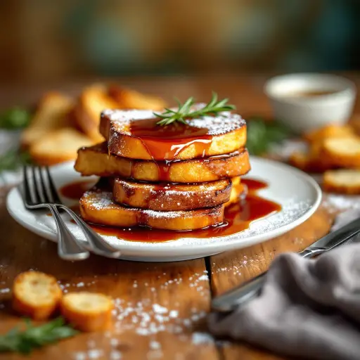 Classic French Toast with Cinnamon and Vanilla styled food shot